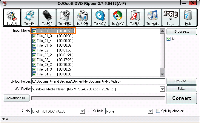 Select the main movie in DVD to convert