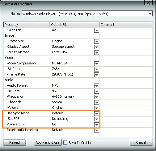 use sync mode, set fps, convert fps